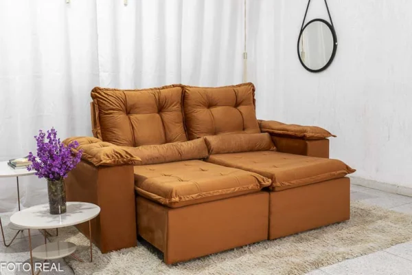 Sofá Retrátil Reclinável 3 Lug. Grécia 2.00m Veludo Terracota - Sem Caixa