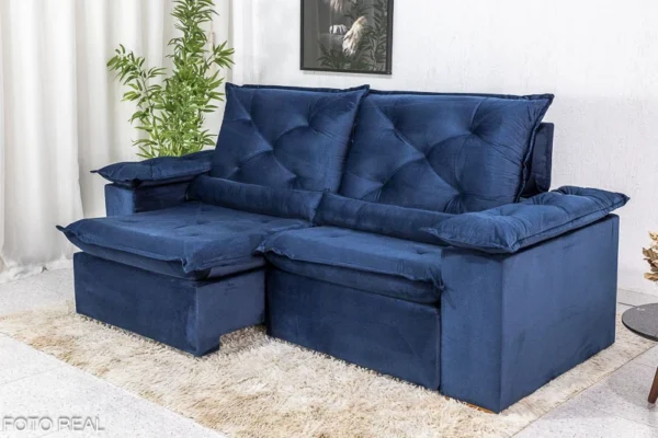 Sofá Retrátil Reclinável 2.00m Roma Veludo Azul 03 - D28 Soft