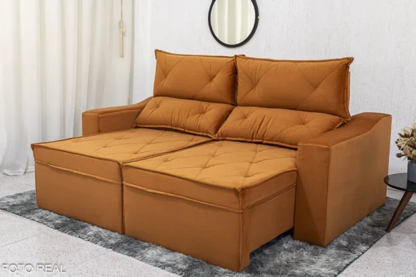 Sofá Retrátil e Reclinável 3 Lugares Moscou 2.00m Veludo Terracota A62