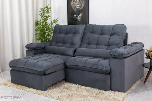 Sofá Retrátil Reclinável 2.30m Verona Veludo Cinza 20 - Molas Ensacadas - Image 2