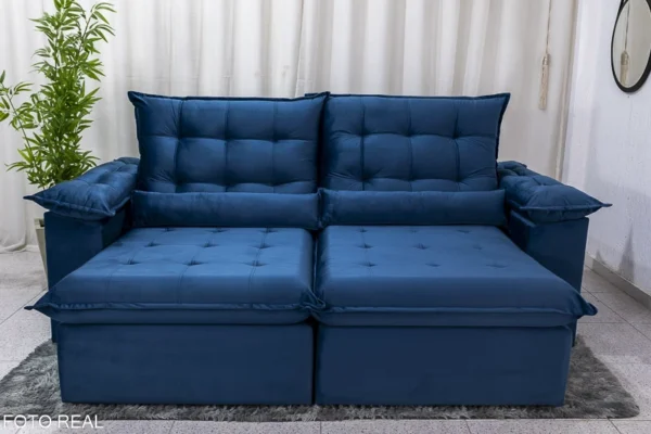 Sofá Retrátil Reclinável 2.00m Emanuelly Veludo Azul 03 D28 Soft - Image 3