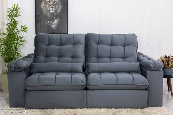 Sofá Retrátil Reclinável 2.30m Verona Veludo Cinza 20 - Molas Ensacadas - Image 3