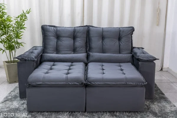 Sofá Retrátil Reclinável 3 Lug. Grécia 2.00m Veludo Cinza - Sem Caixa - Image 3
