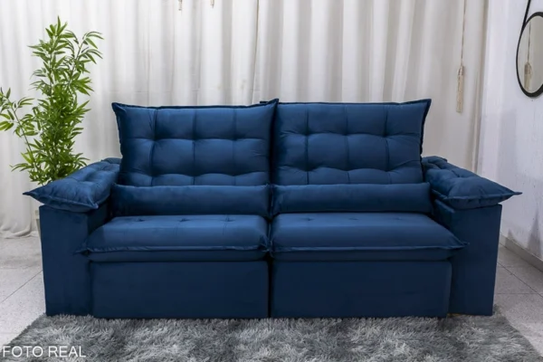 Sofá Retrátil Reclinável 2.00m Emanuelly Veludo Azul 03 D28 Soft - Image 4