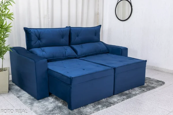Sofá Retrátil e Reclinável 3 Lugares Moscou 2.00m Veludo Azul A16