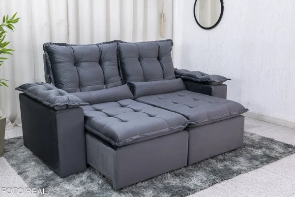 Sofá Retrátil Reclinável 3 Lug. Grécia 2.00m Veludo Cinza - Sem Caixa