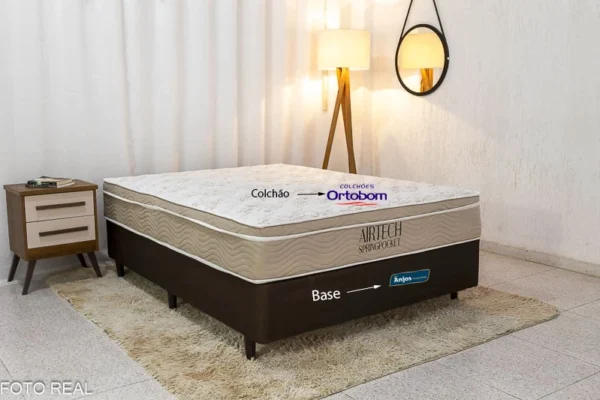 Box Casal Classic Sued Marrom + Colchão Casal Airtech Springpocket 138x188x25