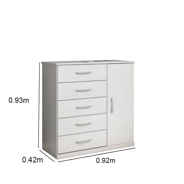 Cômoda 5 Gavetas 1 Porta Vane 012 Larg. 0.92m Branco - Image 2