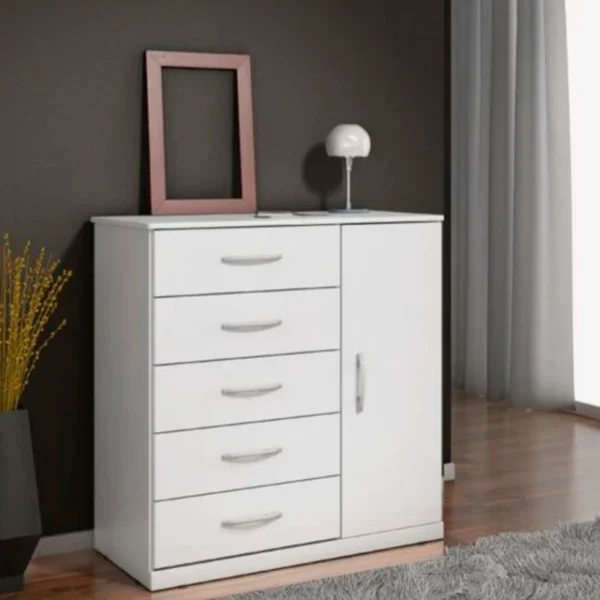 Cômoda 5 Gavetas 1 Porta Vane 012 Larg. 0.92m Branco