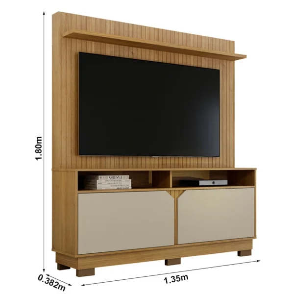 Home Berlim Com Painel Fresado Larg. 1.35m Cinamomo/Off White - Image 2