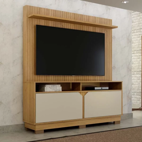 Home Berlim Com Painel Fresado Larg. 1.35m Cinamomo/Off White