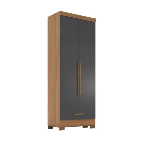 Guarda-Roupa Solteiro Smart Plus 2 Portas 1 Gaveta Larg. 0.85m (GR2123) Cinamomo/Chumbo Com Pés
