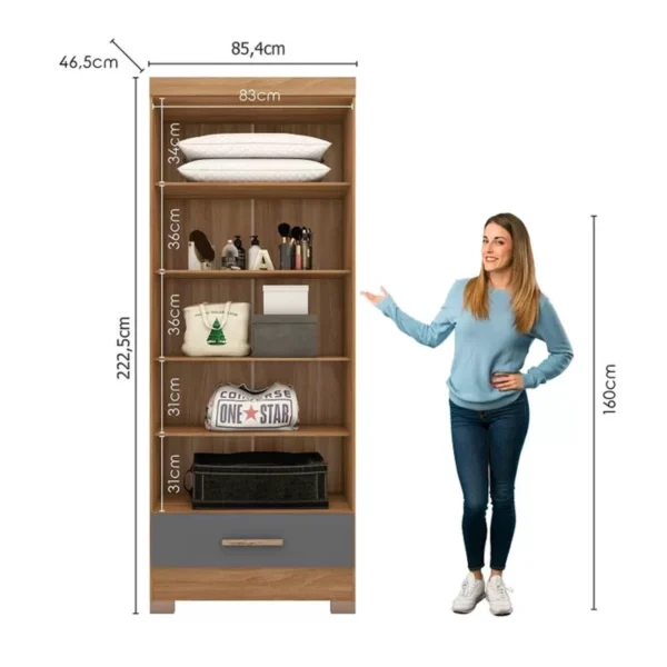 Guarda-Roupa Solteiro Smart Plus 2 Portas 1 Gaveta Larg. 0.85m (GR2123) Cinamomo/Chumbo Com Pés - Image 2