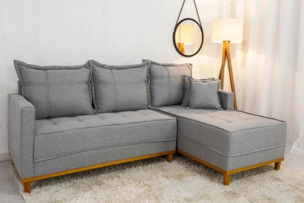 Sofá 3 Lug. Com Chaise Lado Esquerdo Milão Larg. 2.30m Linho Cinza 1008