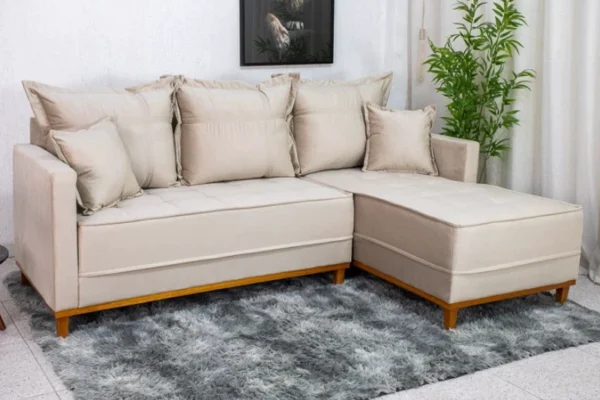 Sofá 3 Lug. Com Chaise Lado Esquerdo Milão Larg. 2.30m Veludo Bege 818