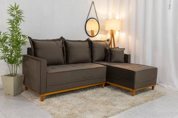 Sofá 3 Lug. Com Chaise Lado Esquerdo Milão Larg. 2.30m Veludo Marrom 815