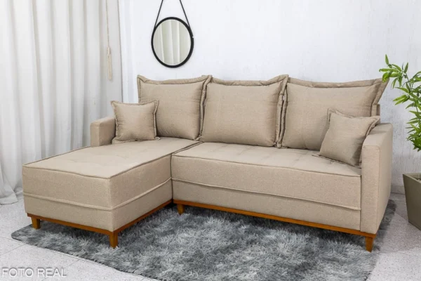 Sofá 3 Lug. Com Chaise Lado Direito Milão Larg. 2.30m Linho Bege 1006