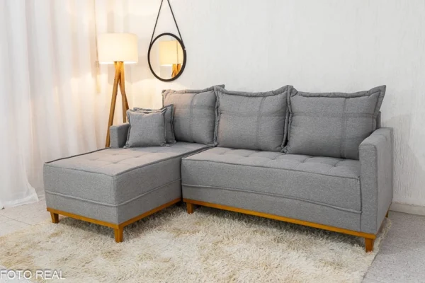 Sofá 3 Lug. Com Chaise Lado Direito Milão Larg. 2.30m Linho Cinza 1008