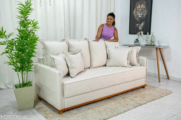 Sofá 3 lugares Vican Larg. 2.00m Linho Bege 5044 Molas Bonnel