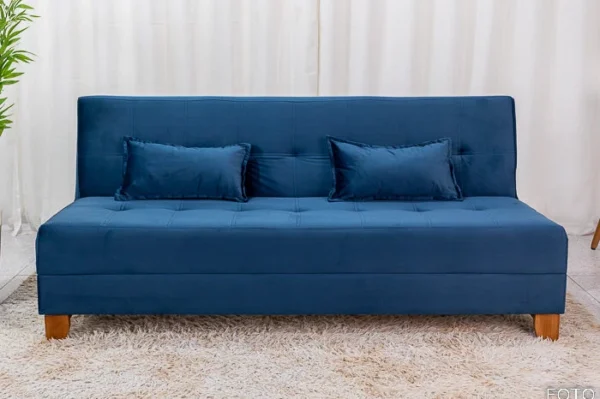 Sofá 4 lugares e Sofá Cama Casal Arpoador Veludo Azul 3040/07 - Image 3
