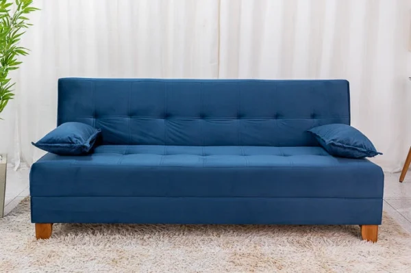 Sofá 4 lugares e Sofá Cama Casal Arpoador Veludo Azul 3040/07 - Image 2