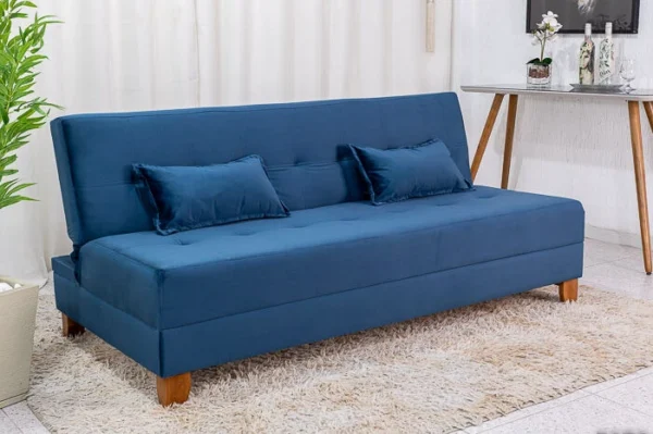 Sofá 4 lugares e Sofá Cama Casal Arpoador Veludo Azul 3040/07