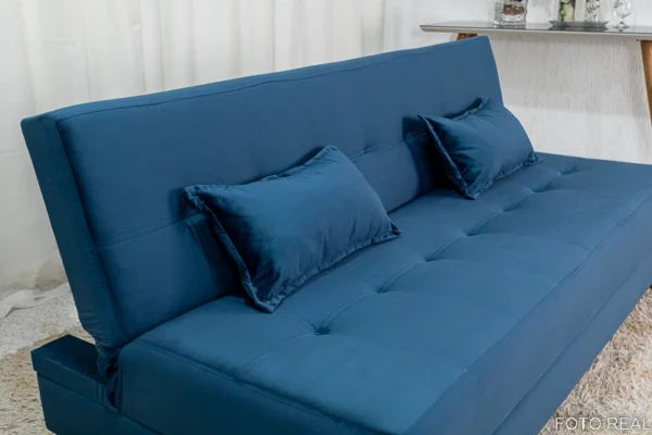 Sofá 4 lugares e Sofá Cama Casal Arpoador Veludo Azul 3040/07 - Image 8