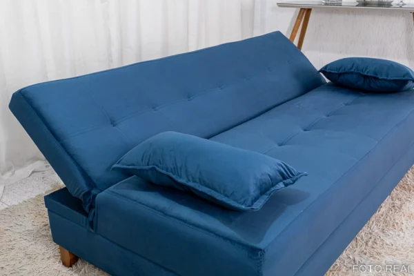 Sofá 4 lugares e Sofá Cama Casal Arpoador Veludo Azul 3040/07 - Image 7