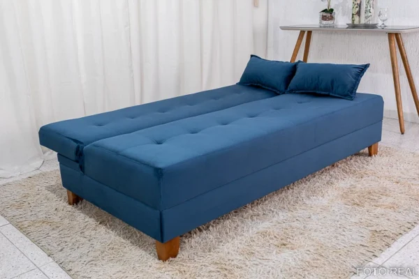 Sofá 4 lugares e Sofá Cama Casal Arpoador Veludo Azul 3040/07 - Image 6