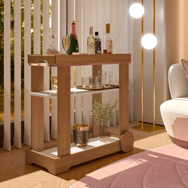 Carrinho Bar Rosé Cinamono/Off White