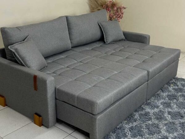 Sofá Cama/Retrátil Chicago 2.20m – Cinza Linho - Image 2