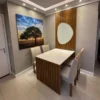 Mesa Jantar Cancun 120×90 C/Espelho 4 Cadeiras Linho Bege
