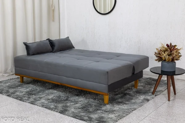 Sofá Cama Madrid larg. 1.80m Molas Bonnel Veludo Cinza - Image 2