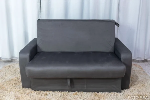 Sofá Cama Daiane Larg. 1.40m com Baú Cinza 250