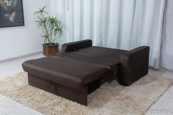Sofá Cama Daiane Larg. 1.40m com Baú Marrom 256