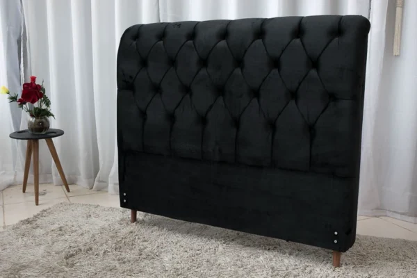 Cabeceira Casal Lavínia Veludo Preto Largura 1.40m